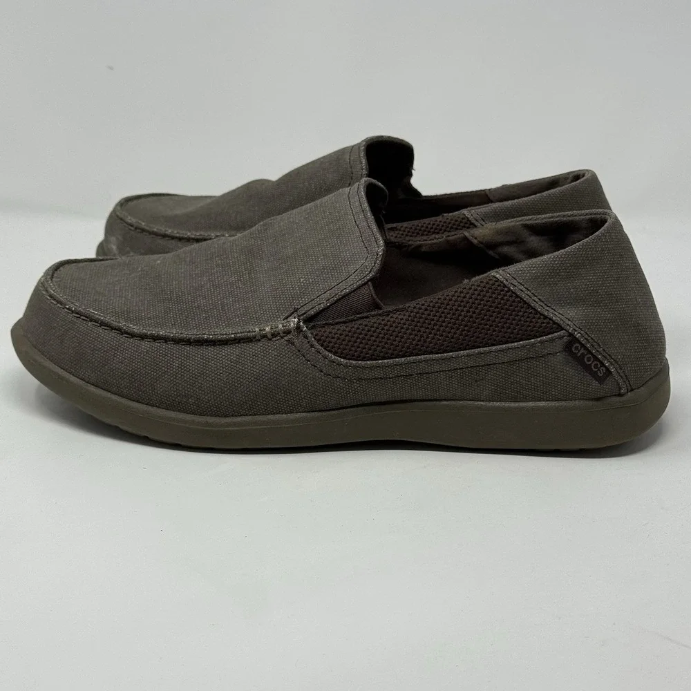 Crocs 202056 Mens Santa Cruz Slip On Canvas Boat Shoes Khaki Brown 8
